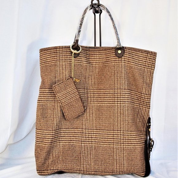 Brand new! Brooks Brothers Leather & Wool Tote with Matching Scarf - Picture 3 of 11